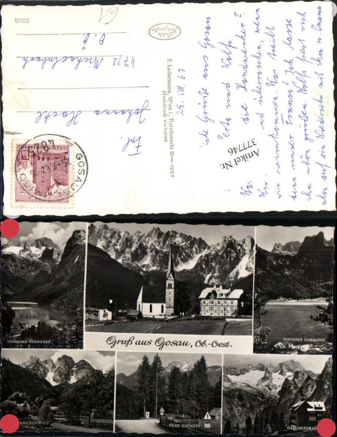377746,Gruß aus Gosau Kirche Gosauseen Pass Gschütt Gablonzerhütte Mehrbildkarte