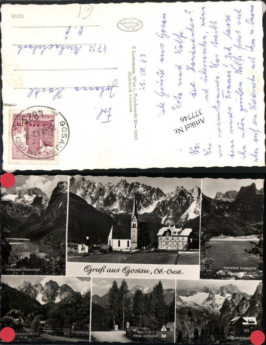 377746,Gruß aus Gosau Kirche Gosauseen Pass Gschütt Gablonzerhütte Mehrbildkarte