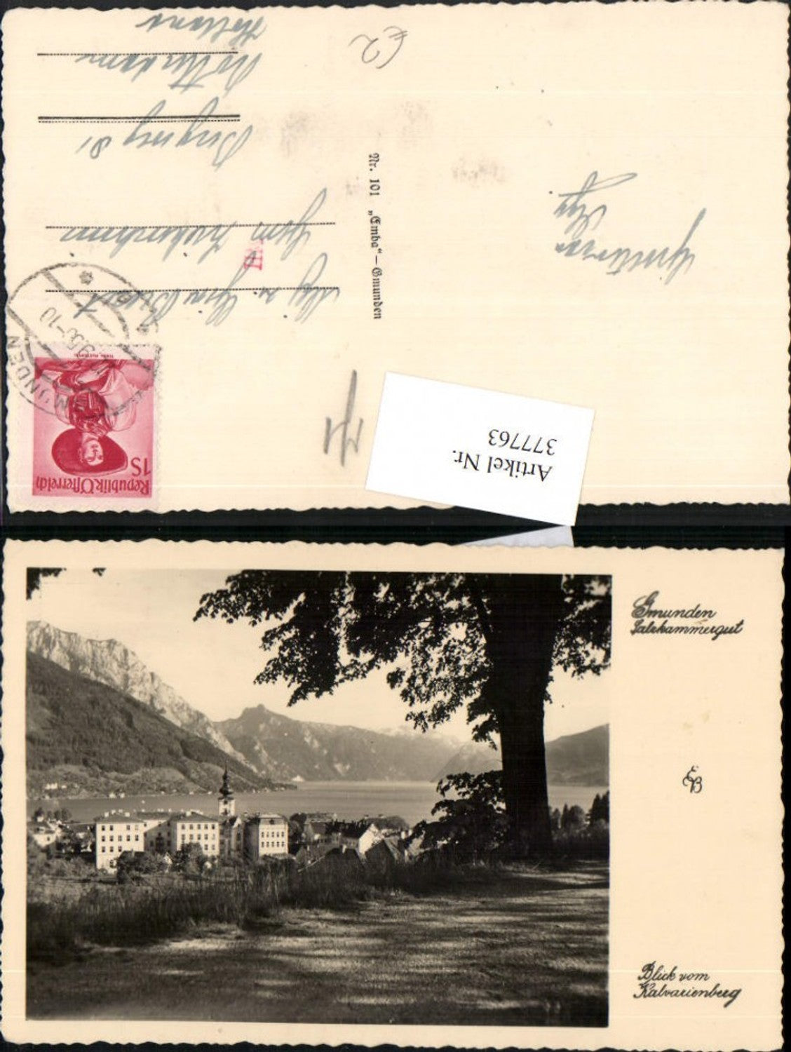 377763,Gmunden Teilansicht Bergkulisse