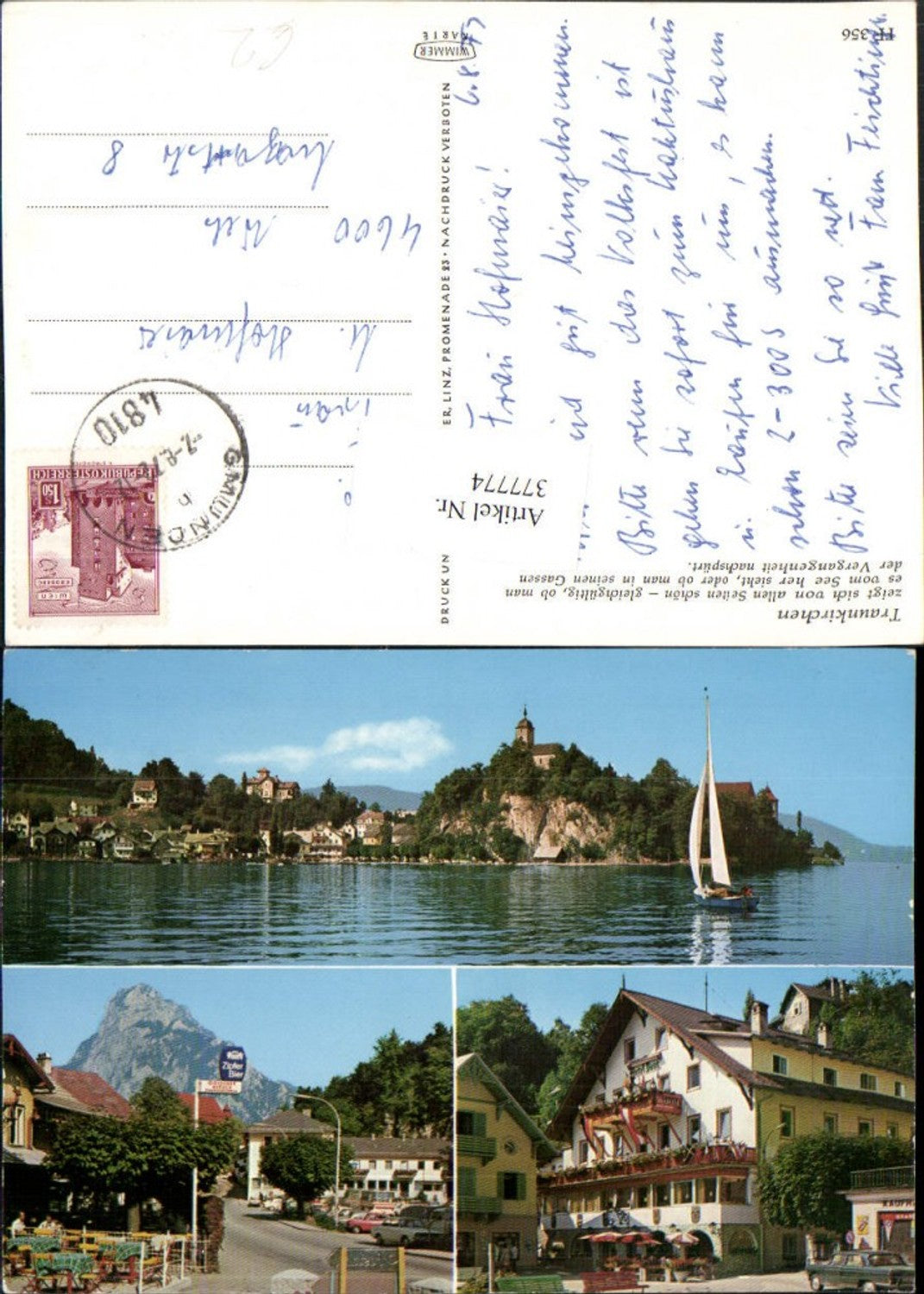 377774,Traunkirchen Totale Hotel Post Straßenansicht Segelboot Mehrbildkarte