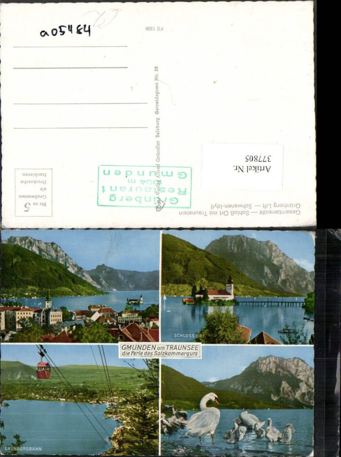 377805,Gmunden am Traunsee Teilansicht Schloss Ort Orth Schwäne Seilbahn Mehrbildkarte