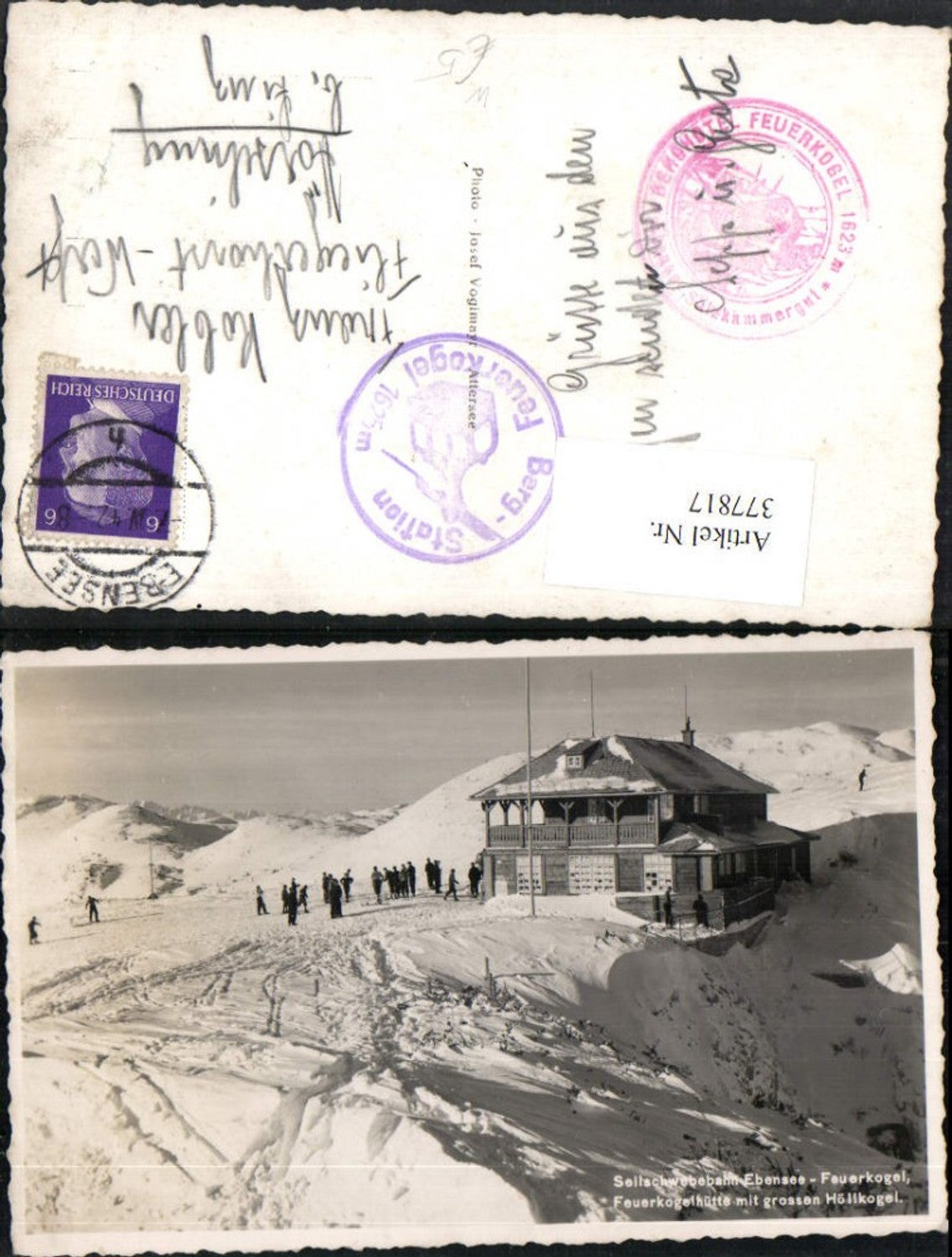 377817,Feuerkogelhütte Berghütte b. Ebensee m. Großen Höllkogel Bergkulisse Winterbild