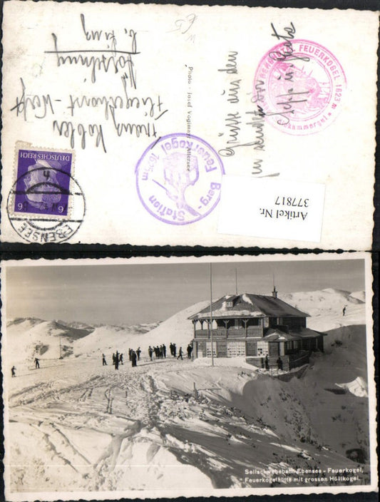 377817,Feuerkogelhütte Berghütte b. Ebensee m. Großen Höllkogel Bergkulisse Winterbild