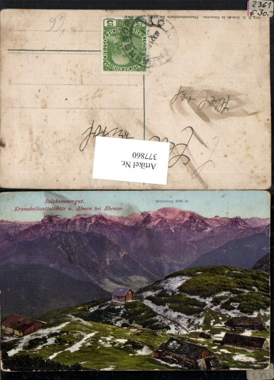 377860,Kranabethsattelhütte Berghütte u. Almen b. Ebensee Bergkulisse pub F. E. Brandt 449