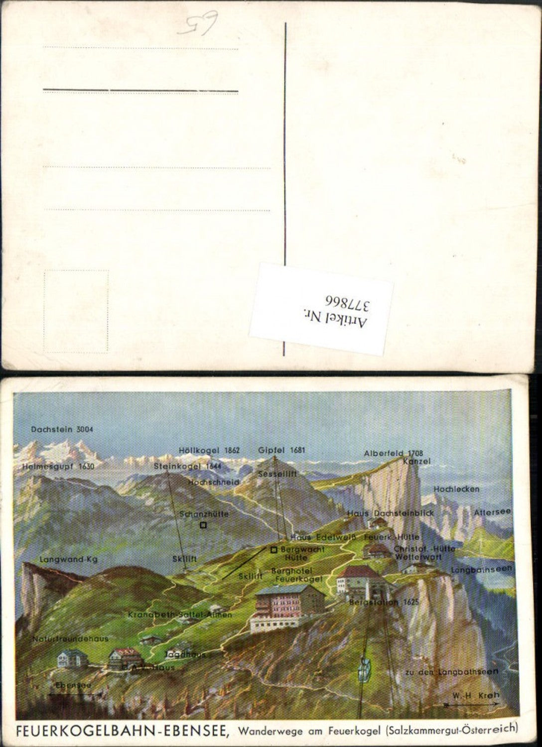 377866,Künstler AK Feuerkogelbahn Ebensee Seilbahn Bergkulisse Wanderwege