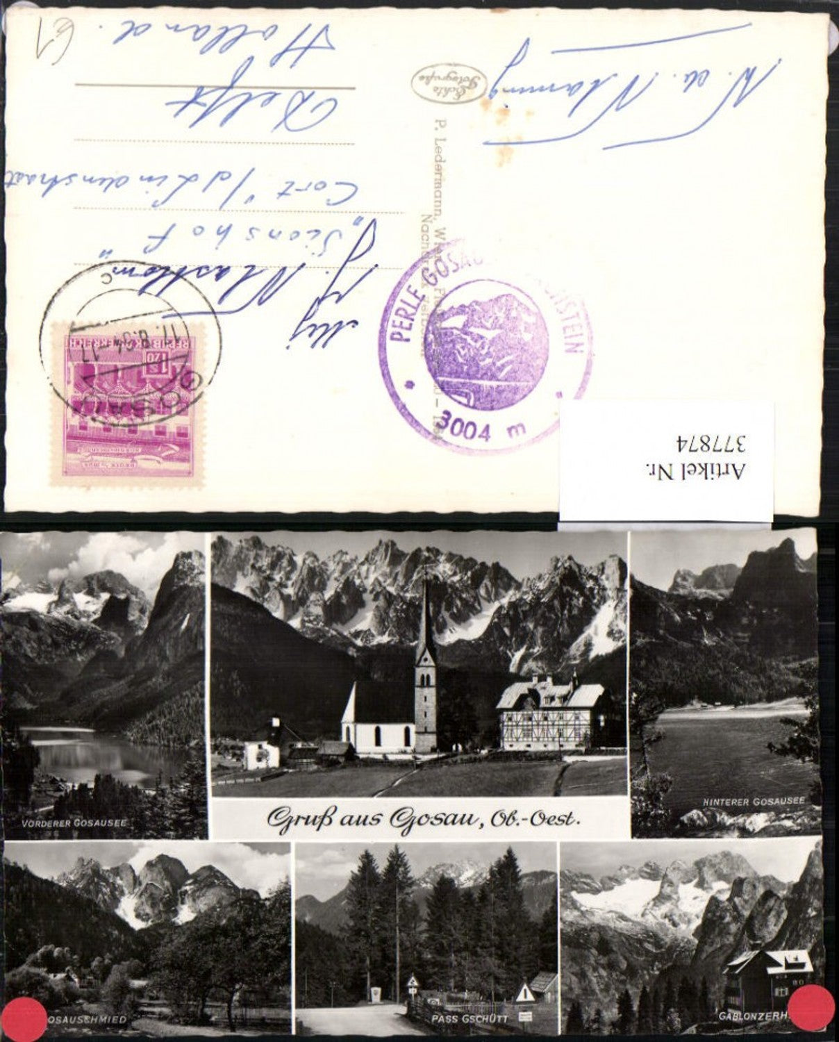 377874,Gruß aus Gosau Kirche Gosauseen Gablonzerhütte Pass Gschütt Mehrbildkarte
