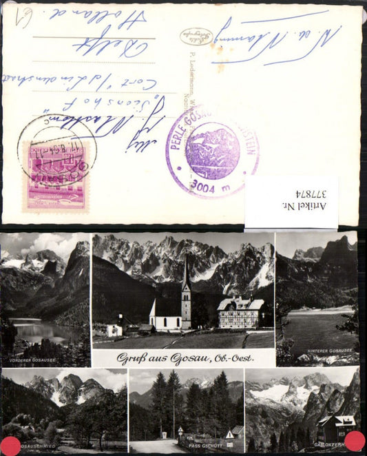 377874,Gruß aus Gosau Kirche Gosauseen Gablonzerhütte Pass Gschütt Mehrbildkarte