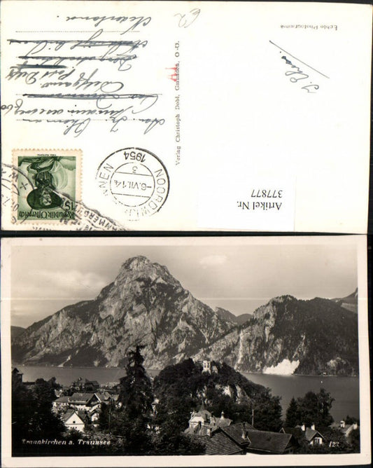 377877,Traunkirchen am Traunsee Teilansicht m. Traunstein Bergkulisse