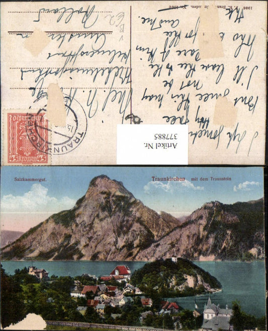 377885,Traunkirchen Totale m. Traunstein Bergkulisse pub F. E. Brandt 106c