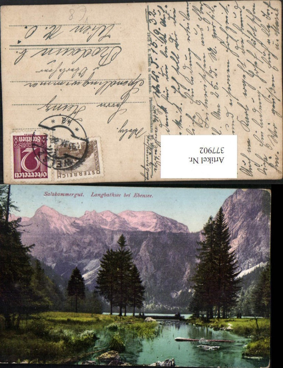 377902,Langbathsee See b. Ebensee Bergkulisse pub F. E. Brandt 139