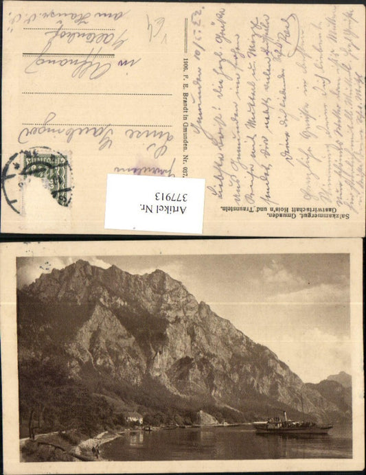 377913,Gmunden Gastwirtschaft Hoisn u. Traunstein Dampfer Bergkulisse pub F. E. Brandt 037