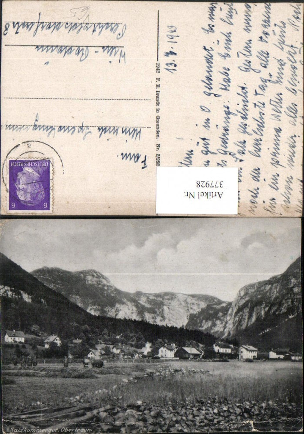 377928,Obertraun Teilansicht Bergkulisse pub F. E. Brandt 2/288