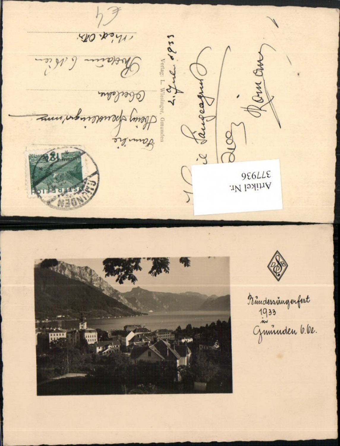377936,Gmunden Teilansicht Bergkulisse Bundessängerfest 1933