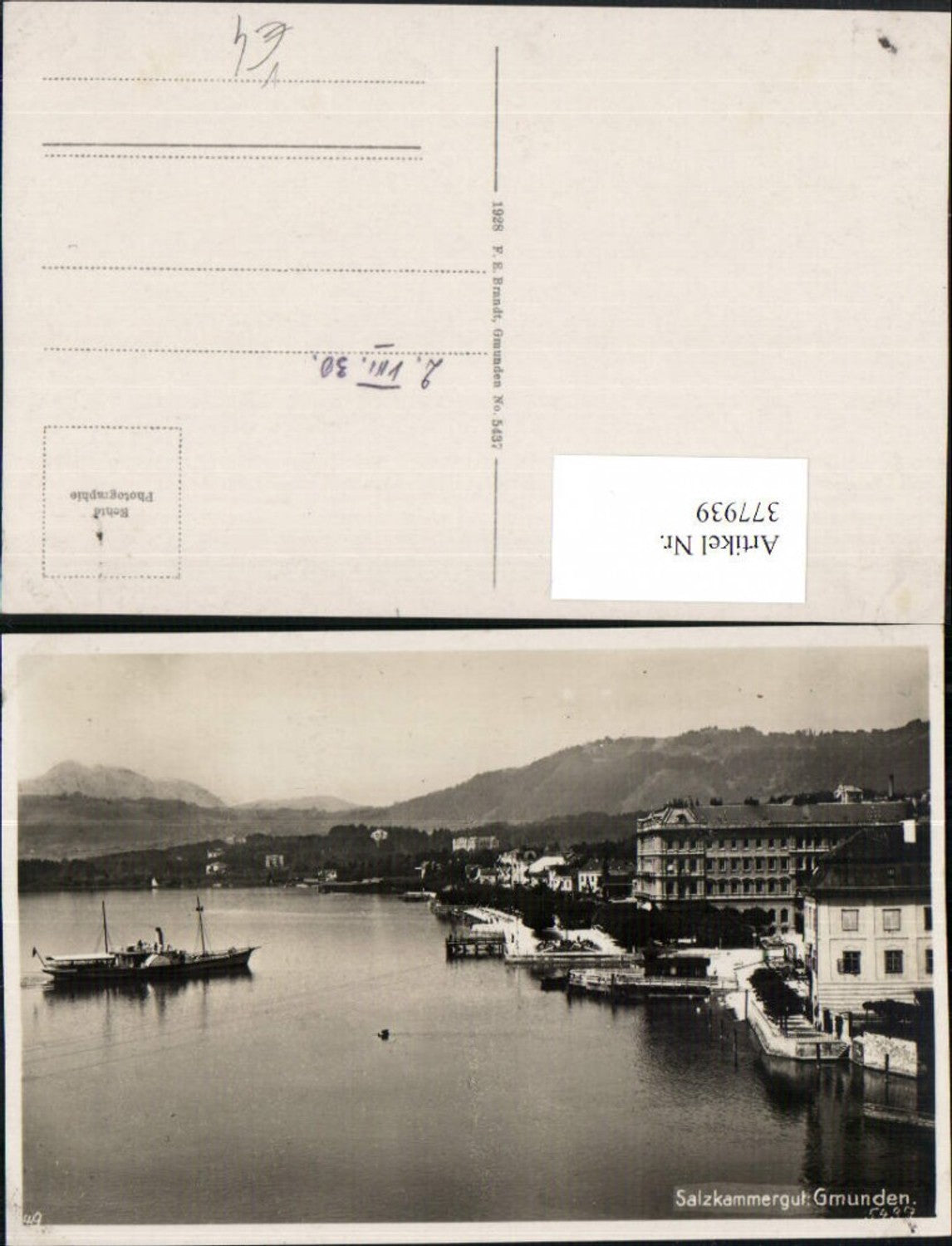 377939,Gmunden Teilansicht Dampfer pub F. E. Brandt 5437