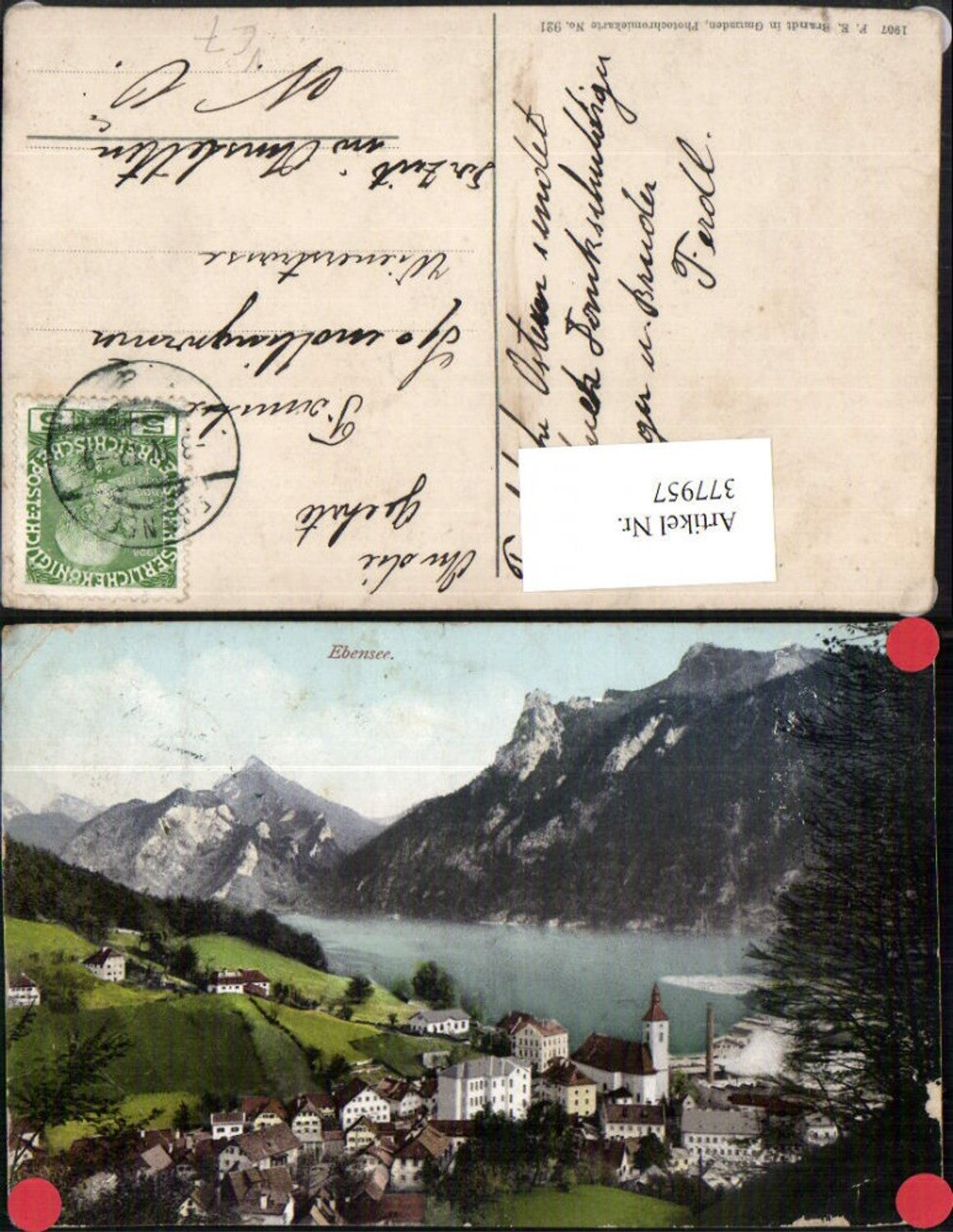 377957,Ebensee Totale Bergkulisse pub F. E. Brandt 921