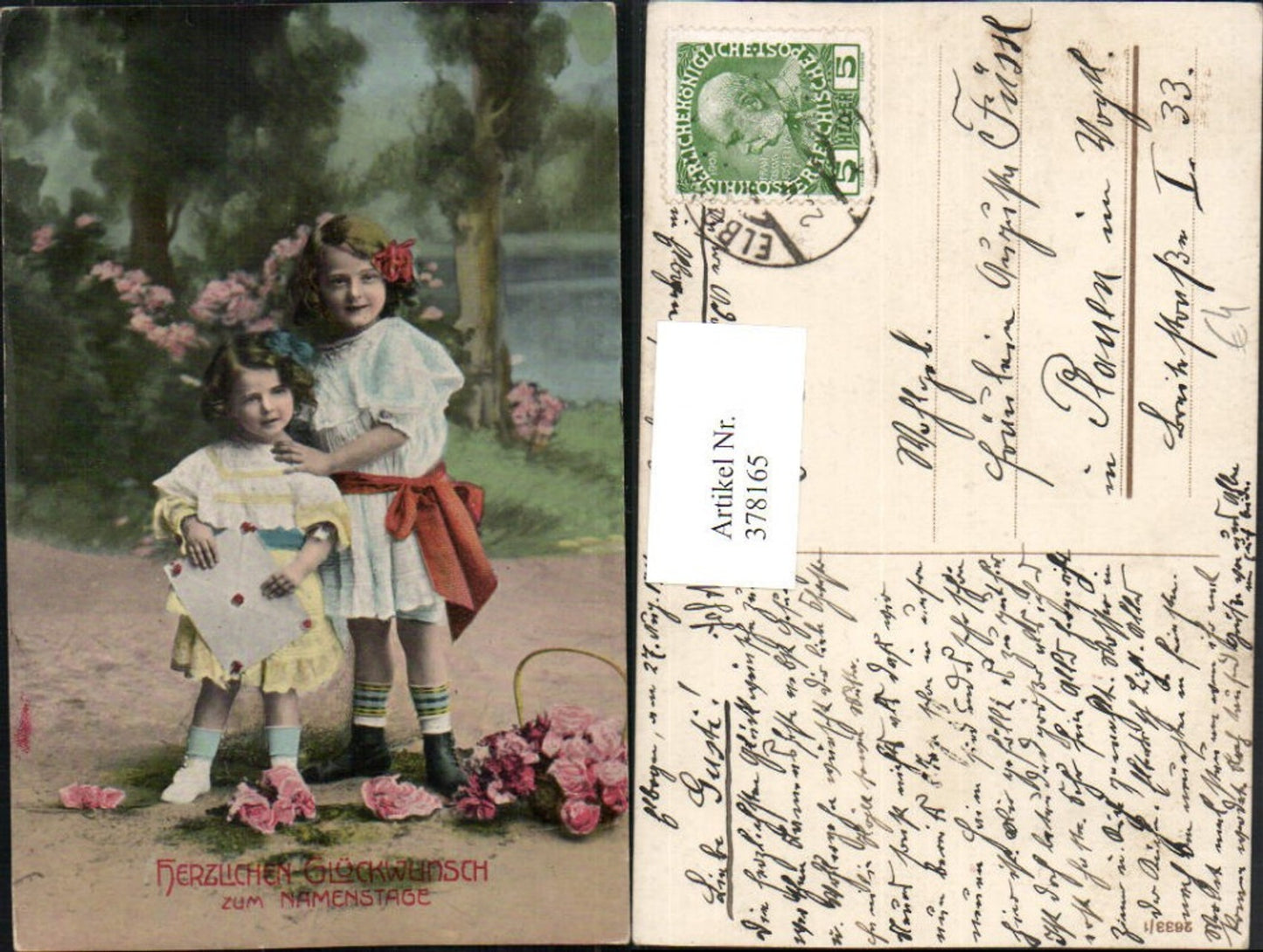 378165,Namenstag Kinder Mädchen Brief Blumen Rosen Korb