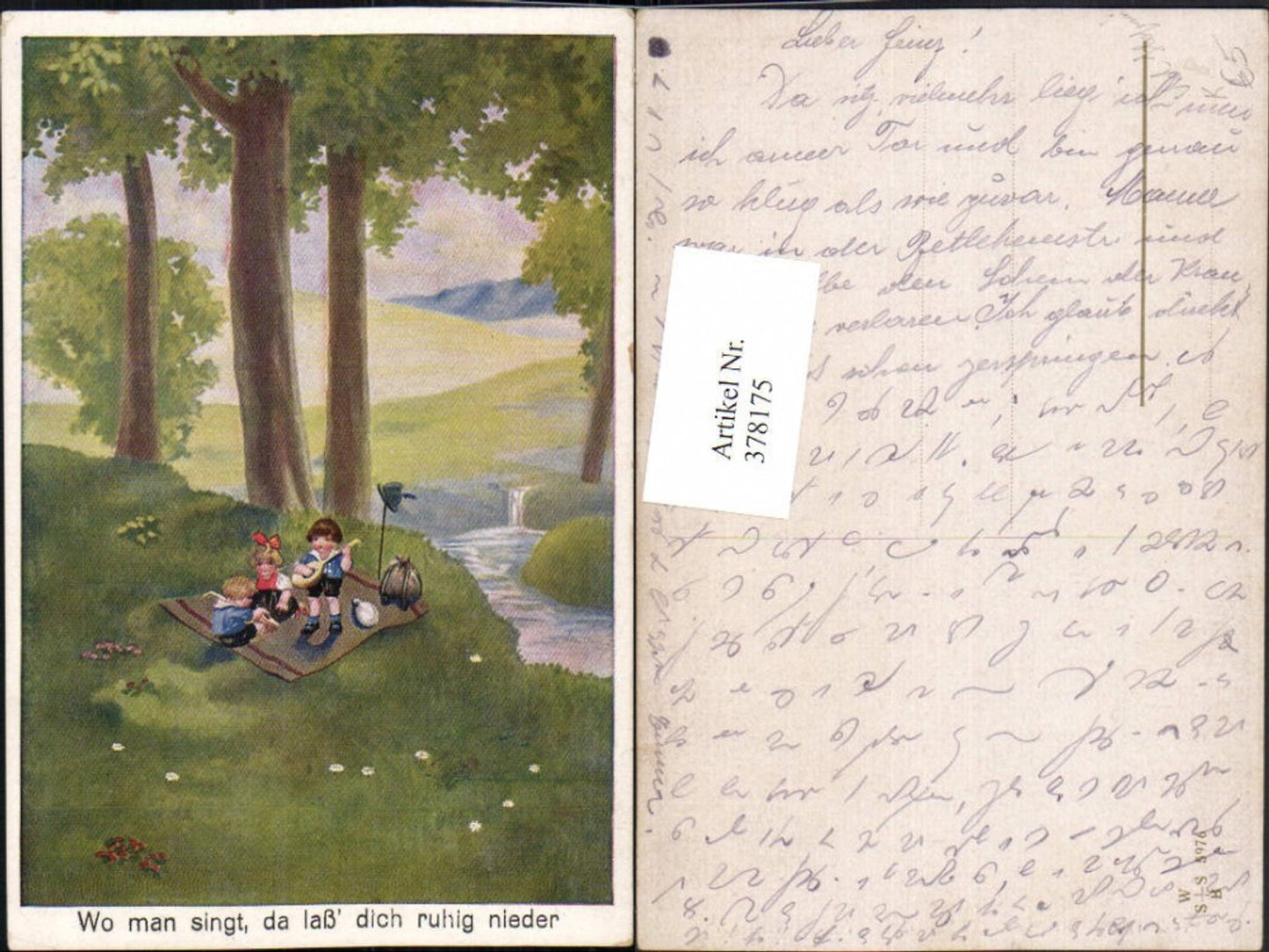 378175, Artist AK Ad. Hoffmann Where there is singing, feel free to settle down Children's Picnic Lute