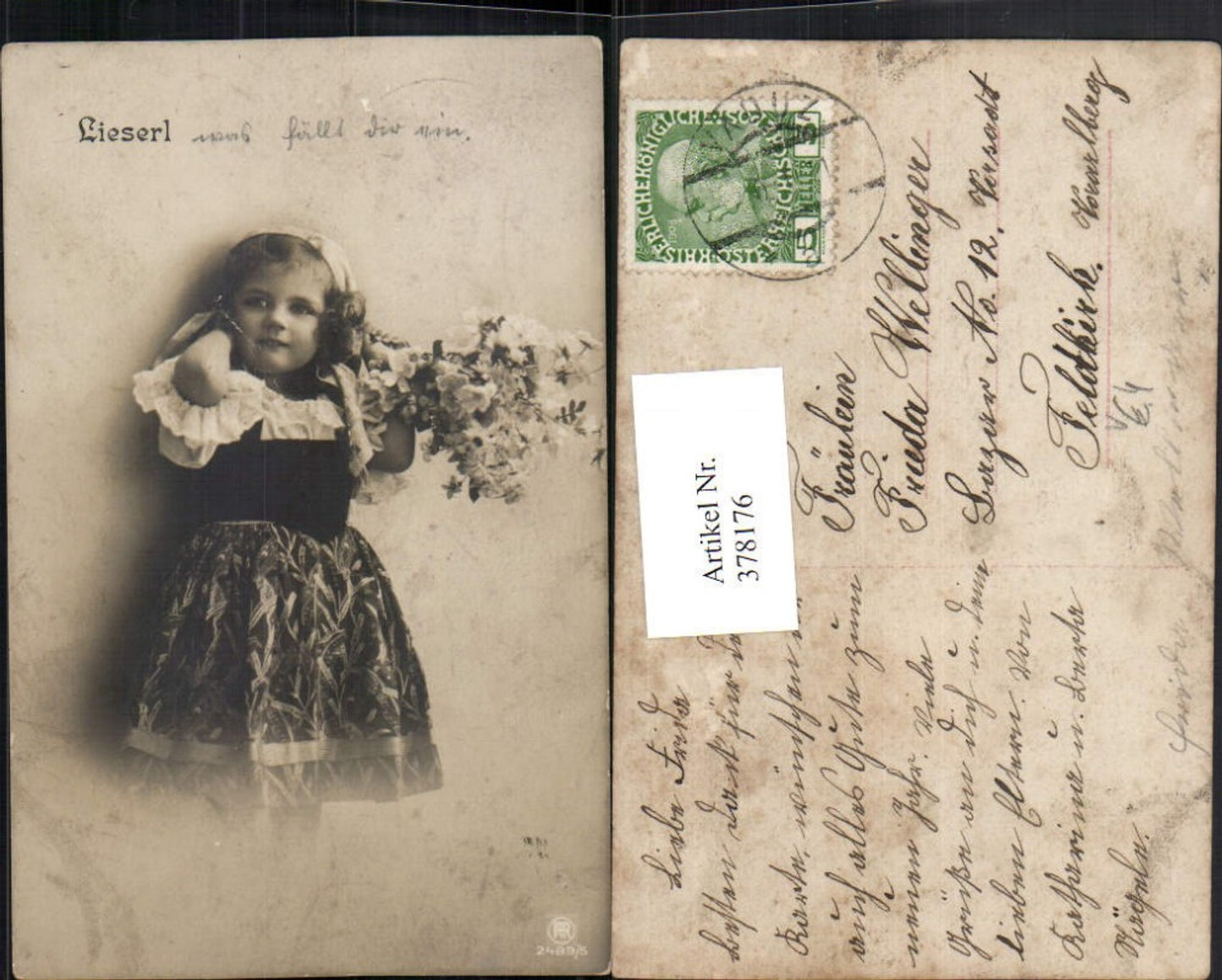378176,Lieserl Kind Mädchen m. Kleid Blumen pub RPH 2489/5