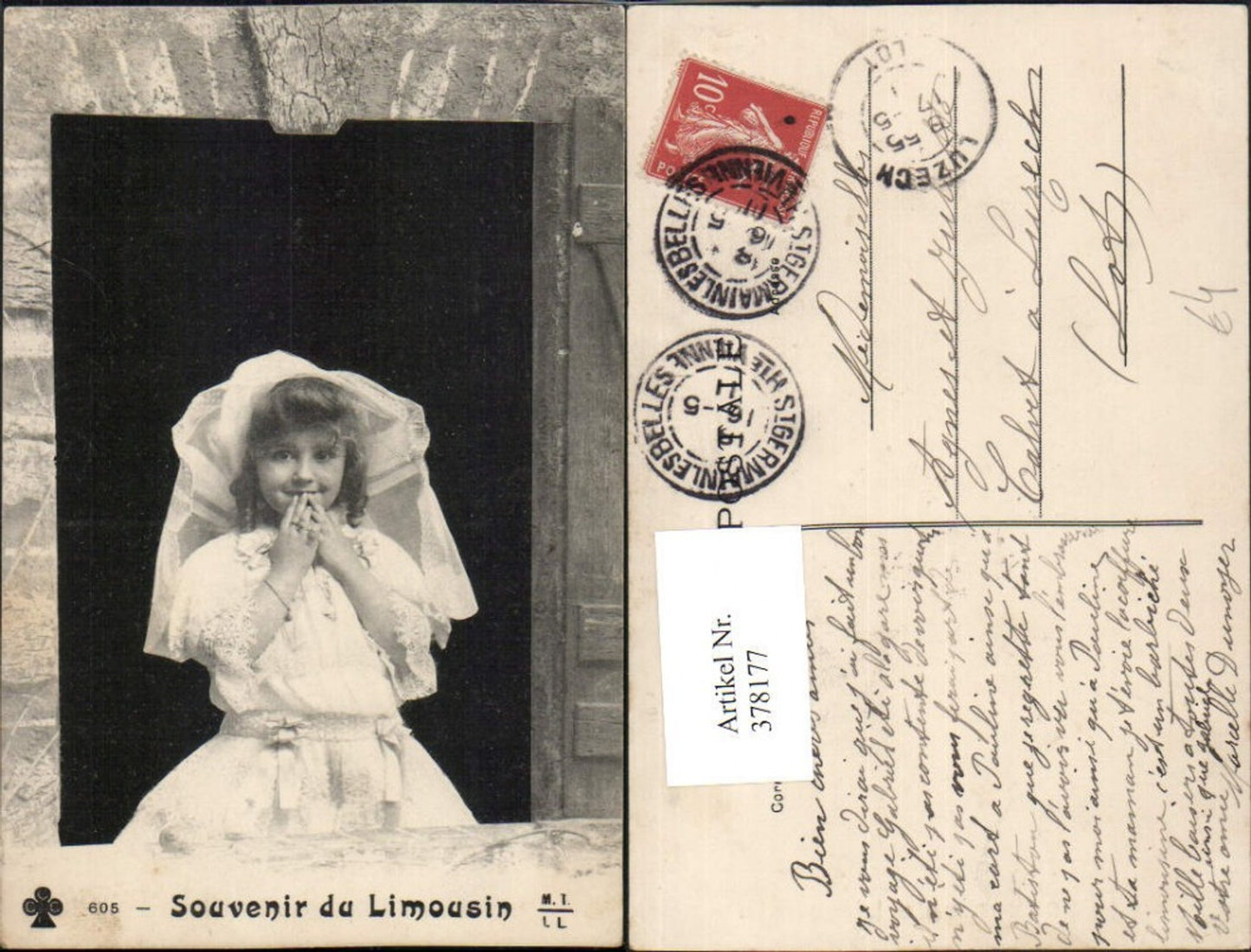 378177,Souvenier du Limousin Kind Mädchen in weißer Tracht