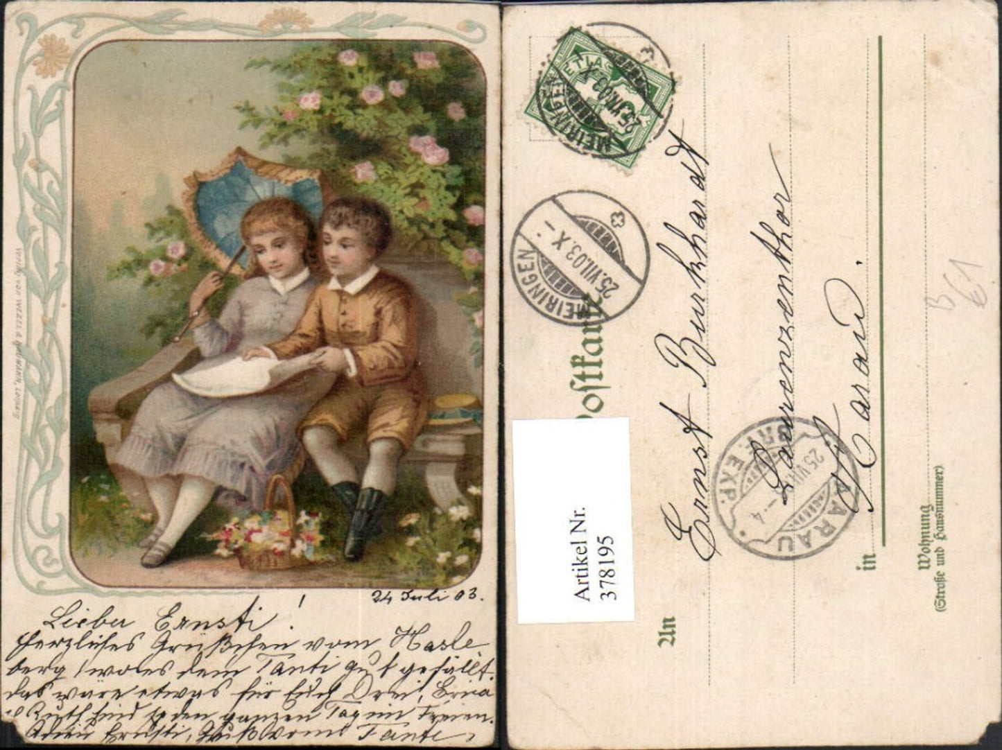 378195,Künstler AK Kinder Liebe Paar Schirm