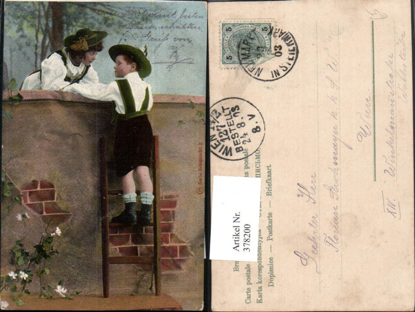 378200,Kinder Liebe Tracht Hüte Steinmauer Leiter