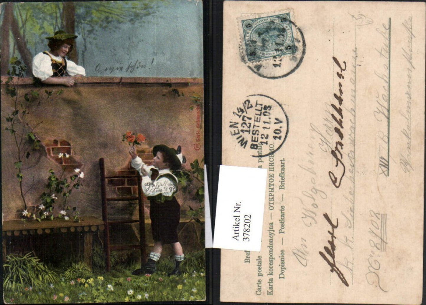 378202,Kinder Liebe Tracht Hüte Steinmauer Leiter