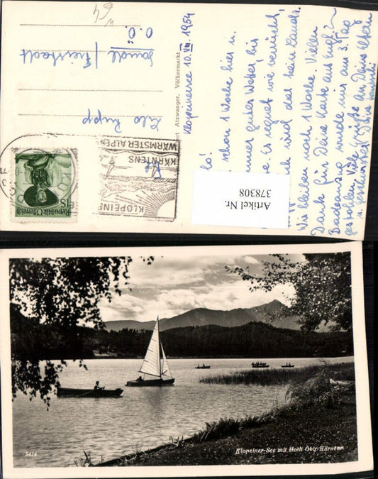378308,Klopeinersee See b. St. Kanzian m. Hochobir Segelboot Ruderboot Bergkulisse