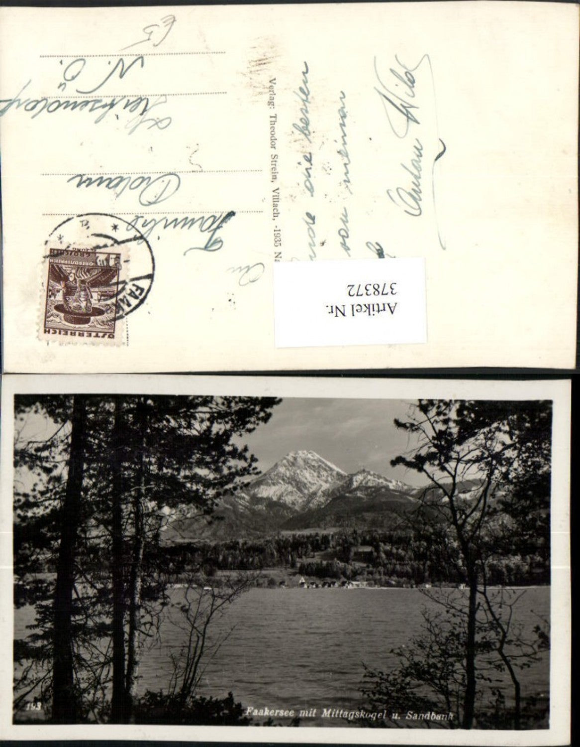 378372,Faakersee See b. Faak m. Mittagskogel u. Sandbank Bergkulisse
