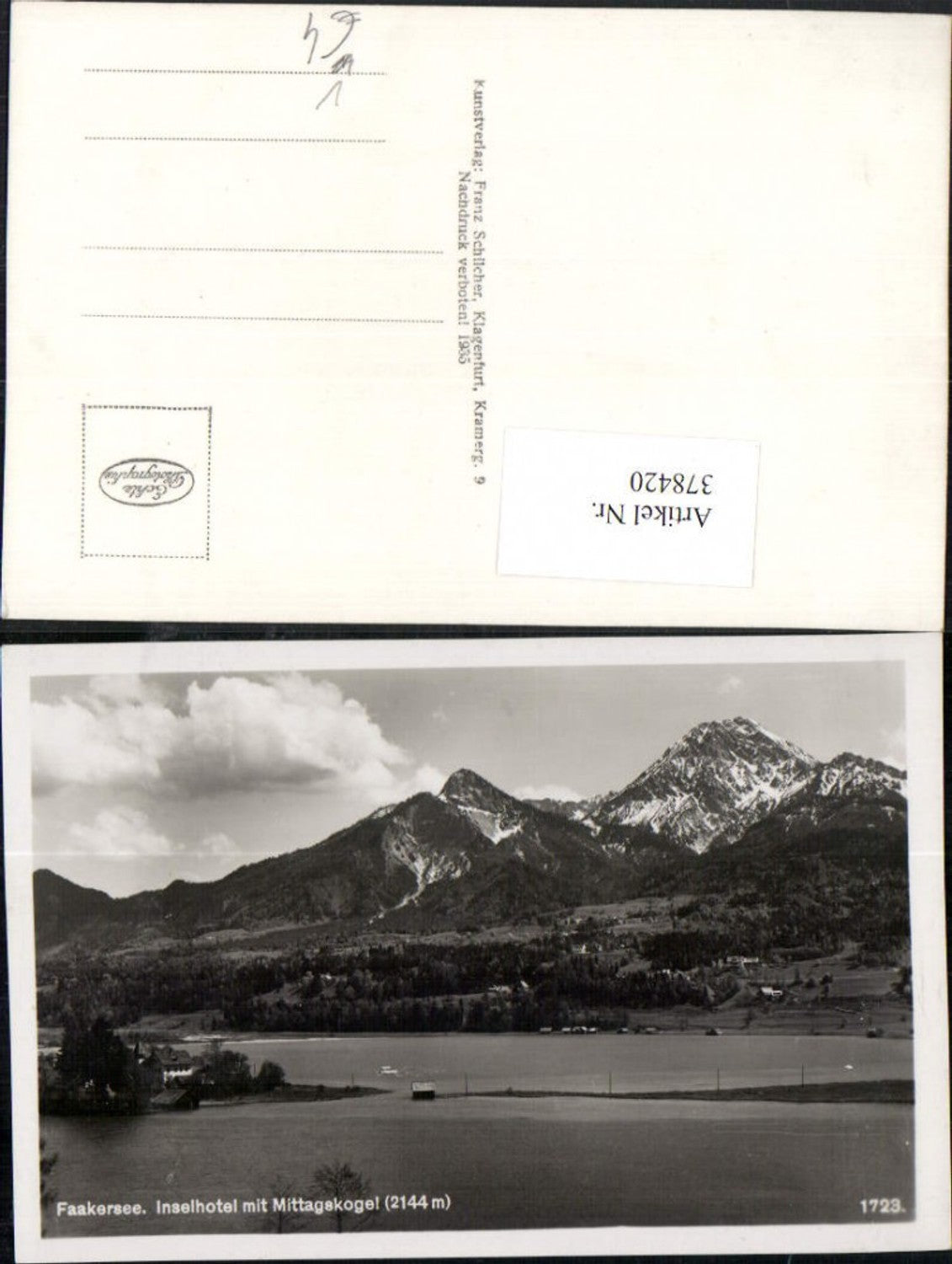 378420,Faakersee See b. Faak Inselhotel m. Mittagskogel Bergkulisse pub Franz Schilcher 1723