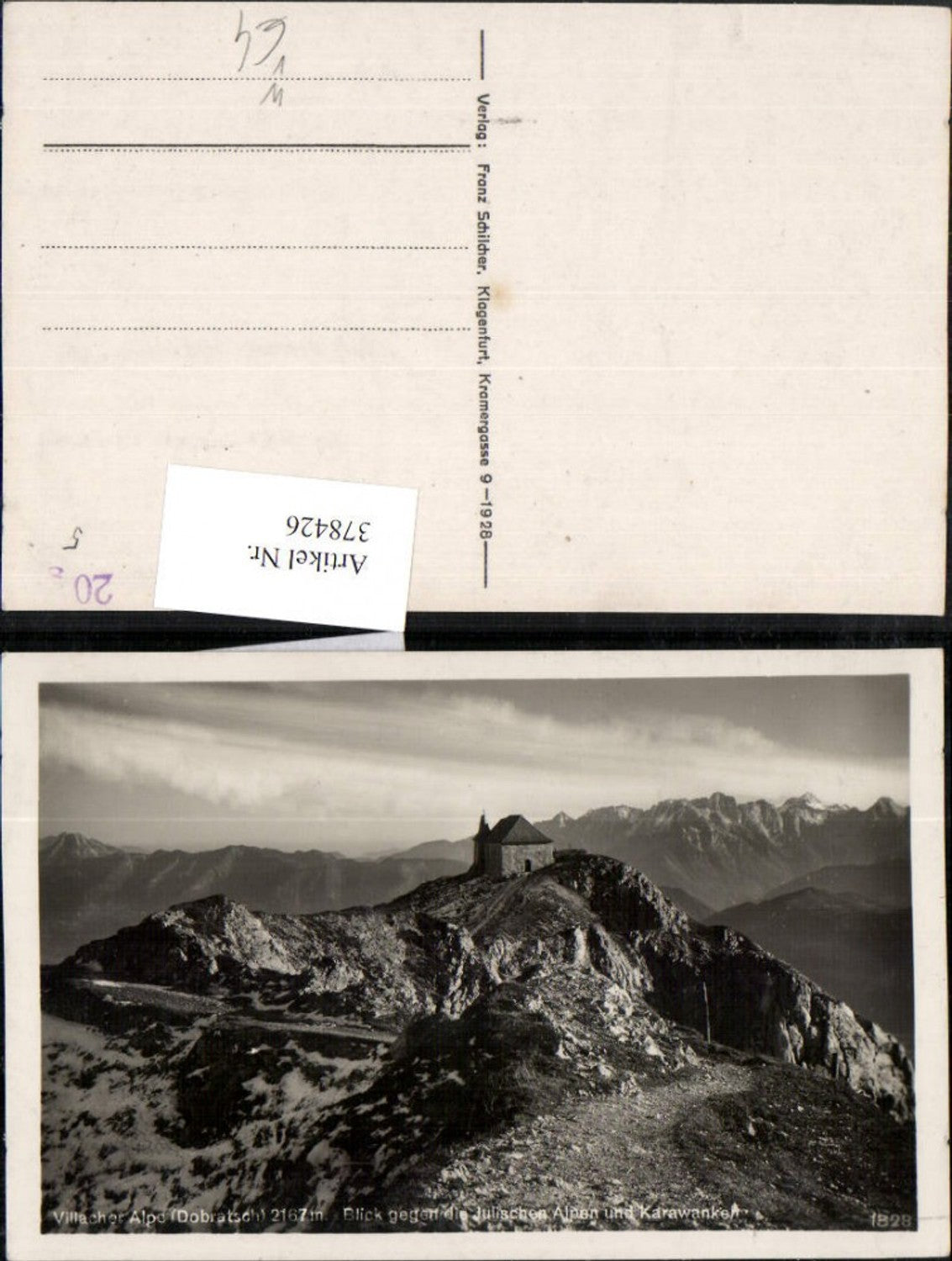 378426,Villacher Alpe Dobratsch b. Bad Bleiberg Kirche Bergkulisse pub Franz Schilcher 1328