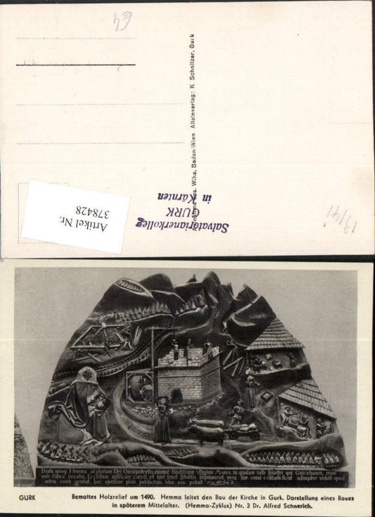 378428,Gurk Kirche Holzrelief um 1490 Hemma leitet den Bau der Kirche