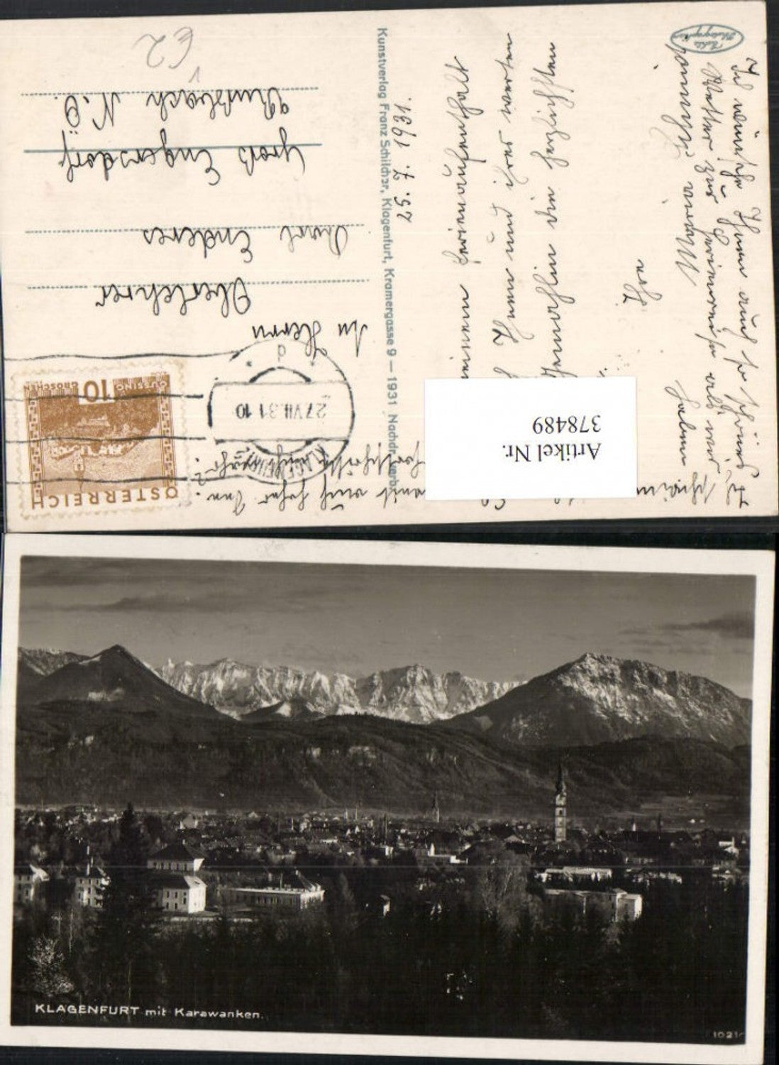 378489,Klagenfurt Totale m. Karawanken Bergkulisse pub Franz Schilcher 1021