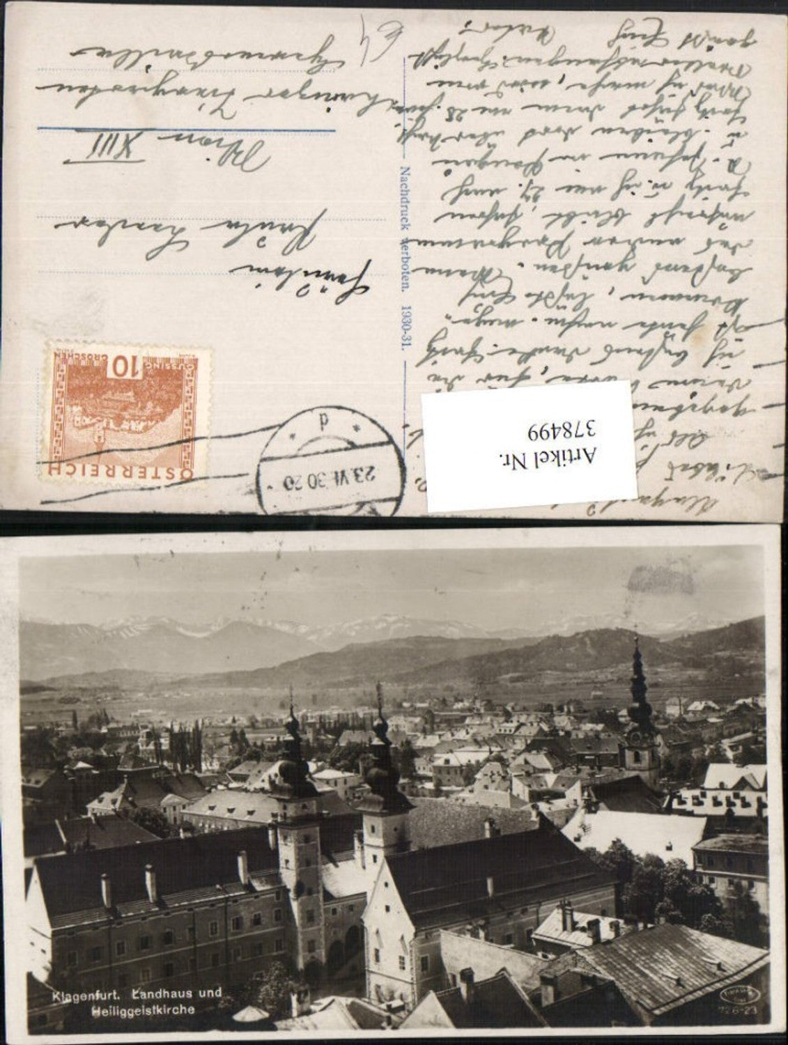 378499,Klagenfurt Teilansicht Landhaus u. Heilig-Geist-Kirche Bergkulisse