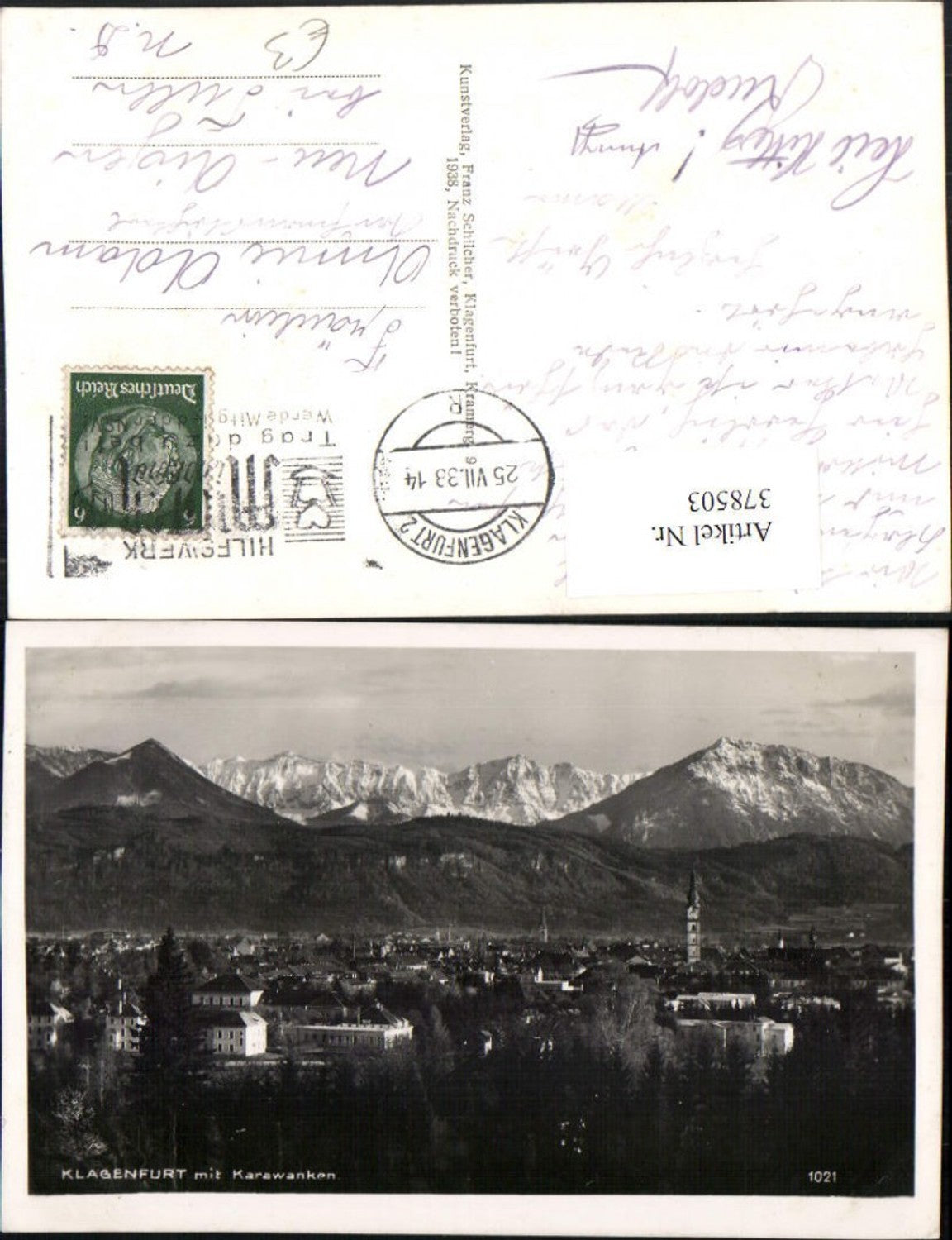 378503,Klagenfurt Totale m. Karawanken Bergkulisse pub Franz Schilcher 1021