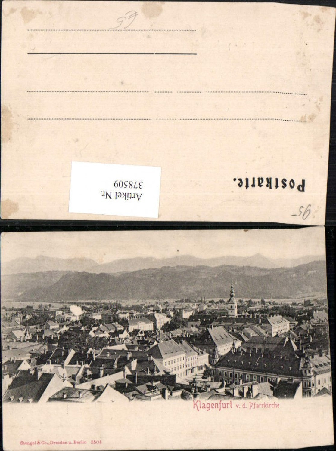 378509,Klagenfurt Teilansicht von d. Pfarrkirche Bergkulisse pub Stengel & Co 5504