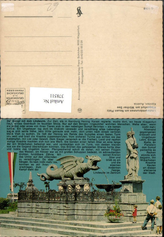 378511,Klagenfurt am Wörthersee Lindwurm Denkmal Brunnen Text