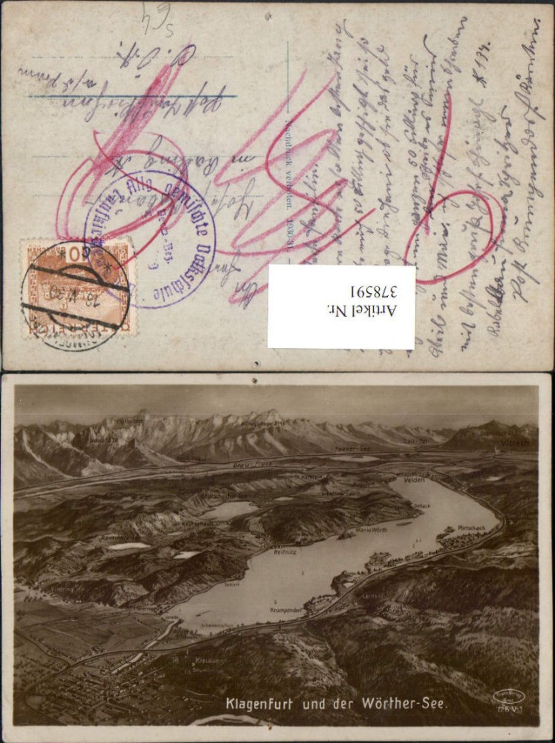 378591,Klagenfurt Wörthersee aus d. Vogelschau Allgem. Gemischte Volksschule Taufkirchen