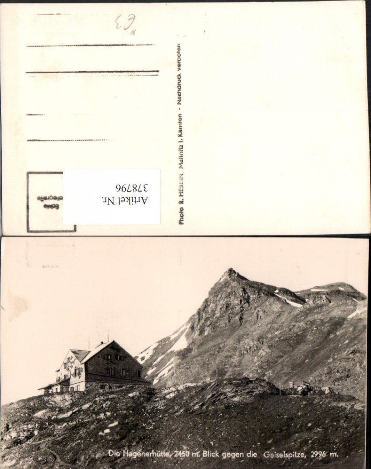 378796,Hagenerhütte Berghütte b. Mallnitz geg. Geiselspitze Bergkulisse