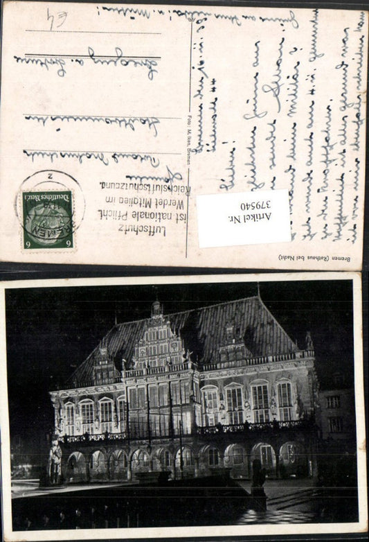 379540,Bremen Rathaus b. Nacht Gebäude Arkaden