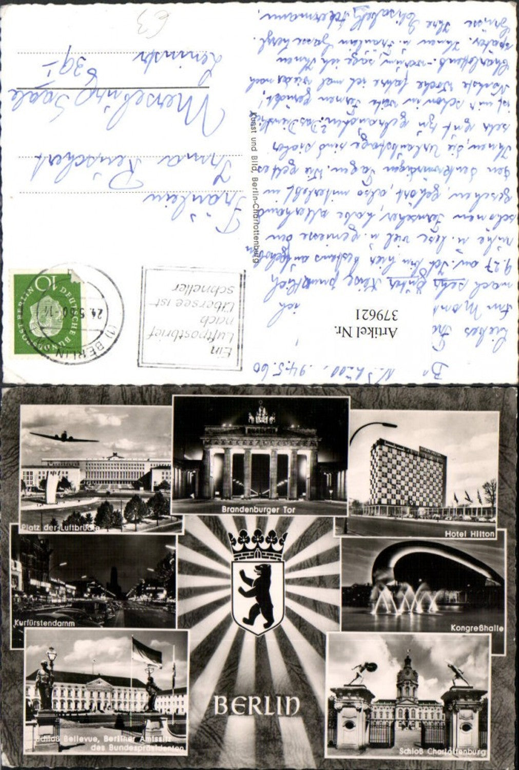 379621,Berlin Brandenburger-Tor Luftbrücke Flugzeug Hotel Hilton Schloss Mehrbildkarte