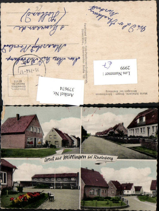 379674,Gruß aus Millingen b. Rheinberg Straßenansichten Drogerie Maria Schwiertz Mehrbildkarte