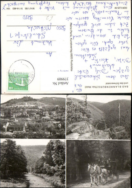 379909, Bad Blankenburg partial view Schwarzatal carriage multi-view postcard