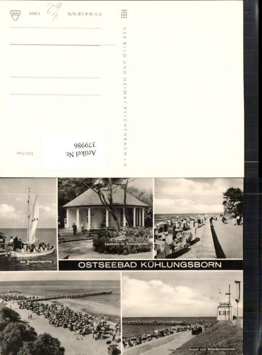 379986,Ostseebad Kühlungsborn Strand Strandleben Segelboot Lesehalle Mehrbildkarte pub VEB