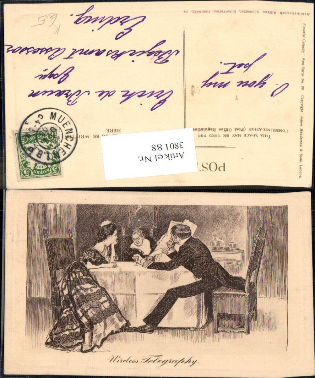 380188,Künstler Ak Alte Frau liest Zeitung a. Tisch Wireless Telegraphy Lesen