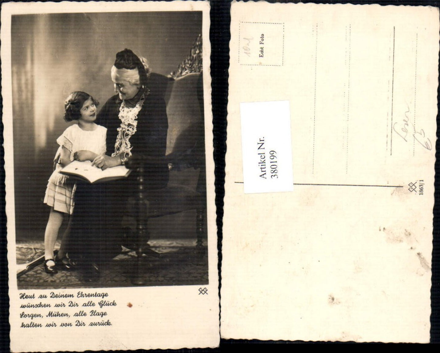 380199,Foto Ak Alte Frau u. Mädchen Lesen Buch Spruch