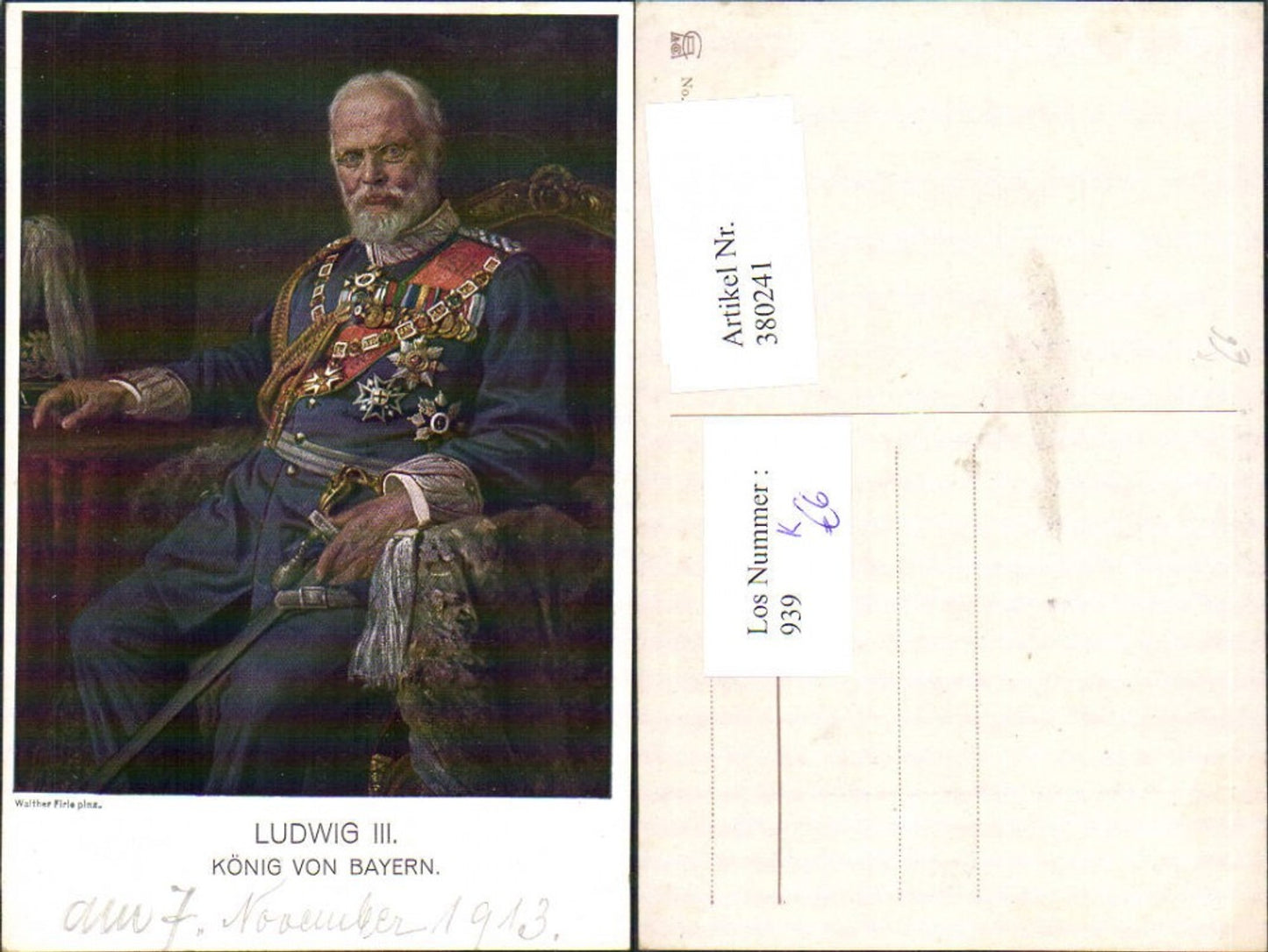 380241,Künstler Ak Walther Firle Ludwig III König v. Bayern Adel Uniform