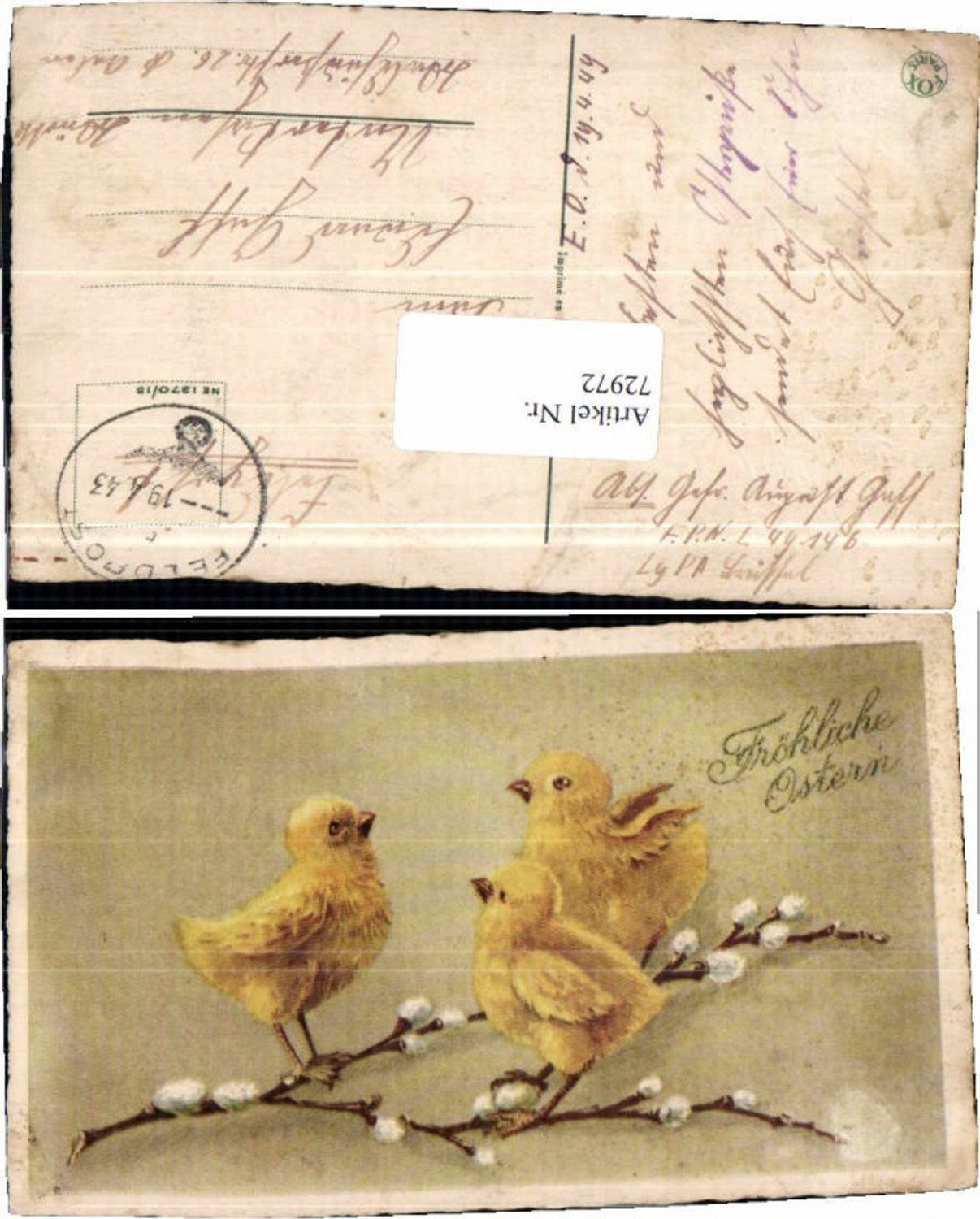 72972,Ostern Küken Zweige Feldpost