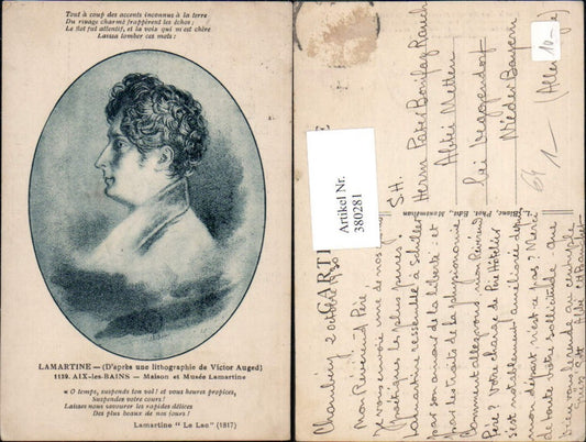 380281,Künstler Ak Victor Auged Alphonse de Lamartine Lyrik Schriftsteller Politiker
