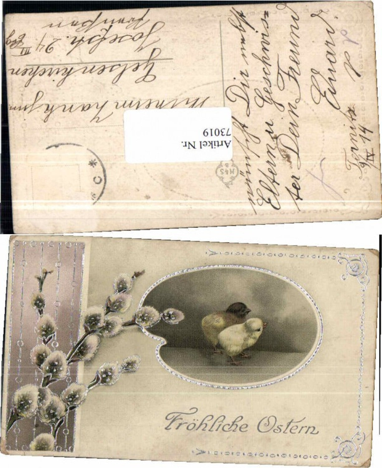 73019, Easter chick pussy willow glitter card