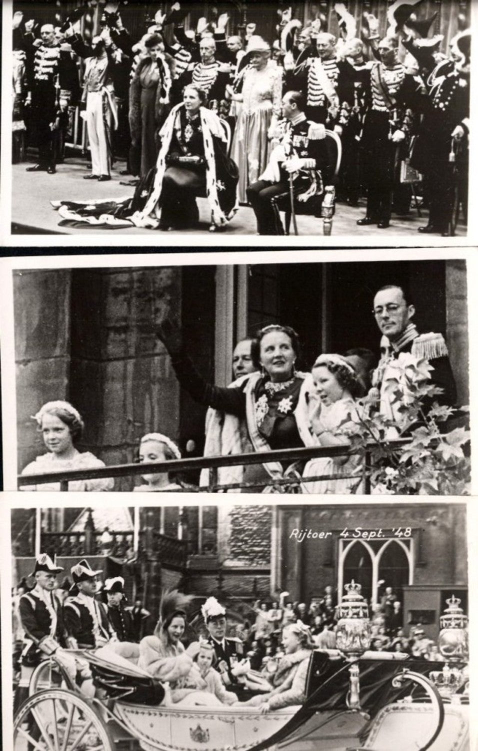 380316,Adel 9 Foto Ak Krönung Juliana m. Prinz Bernhard 1948 Niederlande Beatrix als Kind